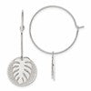 Chisel Stainless Steel Polished Textured Circle with Leaf Dangle Hoop Earrings