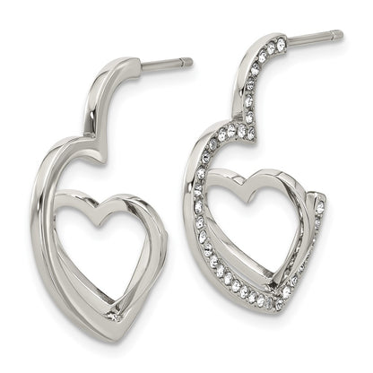 Chisel Stainless Steel Polished with Crystals Double Heart Post Hoops