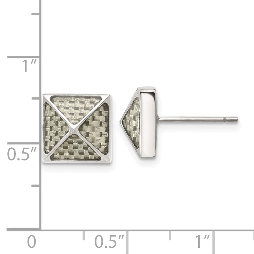 Chisel Stainless Steel Polished White Carbon Fiber Inlay Pyramid Stud Earrings