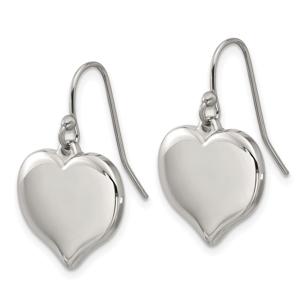 Chisel Stainless Steel Polished Heart Dangle Shepherd Hook Earrings