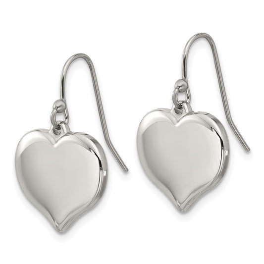 Chisel Stainless Steel Polished Heart Dangle Shepherd Hook Earrings