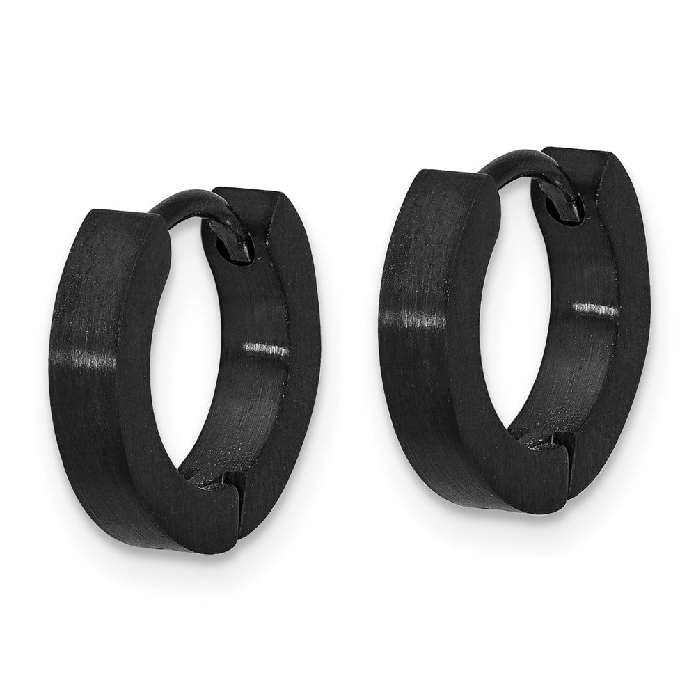 Chisel Stainless Steel Brushed and Polished Dark Gun Metal IP-plated Hinged Hoop Earrings