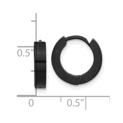 Chisel Stainless Steel Brushed and Polished Dark Gun Metal IP-plated Hinged Hoop Earrings