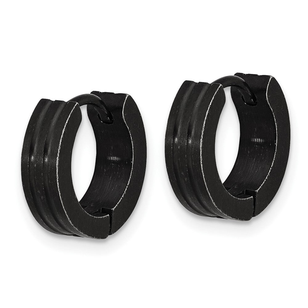 Chisel Stainless Steel Antiqued Brushed and Polished Hinged Hoop Earrings