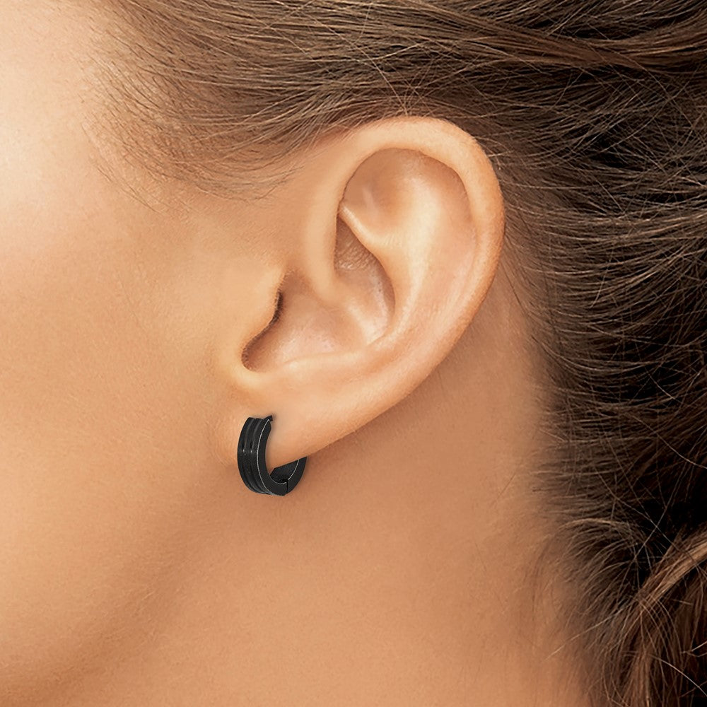Chisel Stainless Steel Antiqued Brushed and Polished Hinged Hoop Earrings