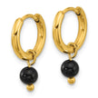 Chisel Stainless Steel Polished Yellow IP-plated with Removeable Black Agate Dangle Hinged Hoop Earrings