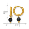 Chisel Stainless Steel Polished Yellow IP-plated with Removeable Black Agate Dangle Hinged Hoop Earrings