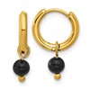 Chisel Stainless Steel Polished Yellow IP-plated with Removeable Black Agate Dangle Hinged Hoop Earrings