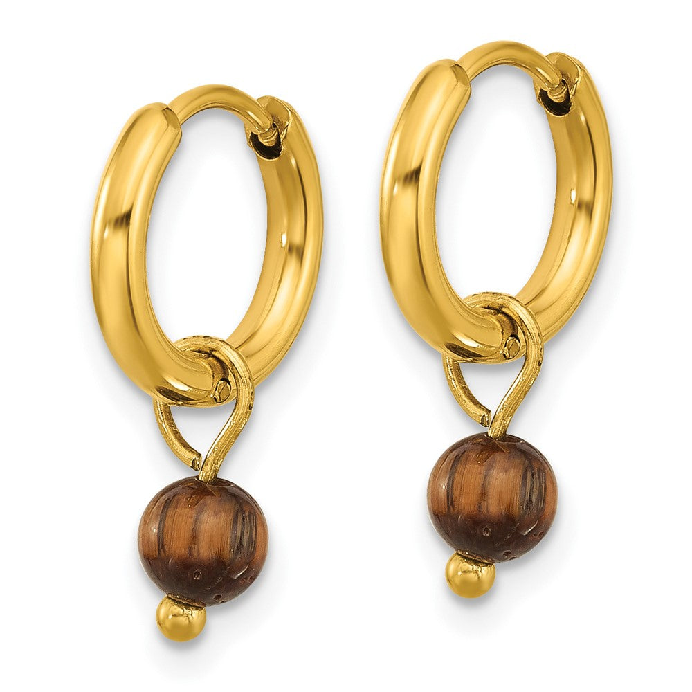 Chisel Stainless Steel Polished Yellow IP-plated with Removeable Tiger's Eye Dangle Hinged Hoop Earrings