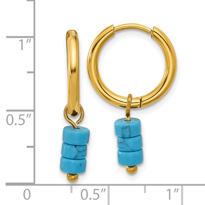 Chisel Stainless Steel Polished Yellow IP-plated with Removeable Synthetic Turquoise Dangle Hinged Hoop Earrings