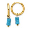 Chisel Stainless Steel Polished Yellow IP-plated with Removeable Synthetic Turquoise Dangle Hinged Hoop Earrings