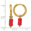 Chisel Stainless Steel Polished Yellow IP-plated with Removable Red Jade Dangle Hinged Hoop Earrings