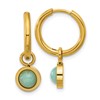 Chisel Stainless Steel Polished Yellow IP-plated with Removeable Green Jade Dangle Hinged Hoop Earrings