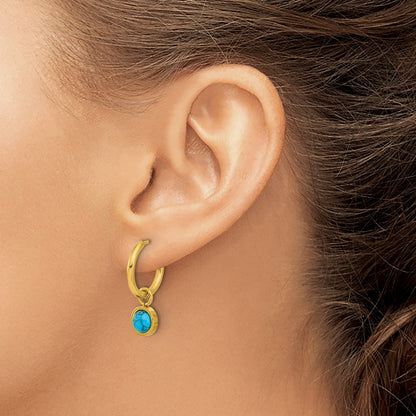 Chisel Stainless Steel Polished Yellow IP-plated with Removeable Synthetic Turquoise Dangle Hinged Hoop Earrings