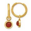 Chisel Stainless Steel Polished Yellow IP-plated with Removeable Red Jade Dangle Hinged Hoop Earrings