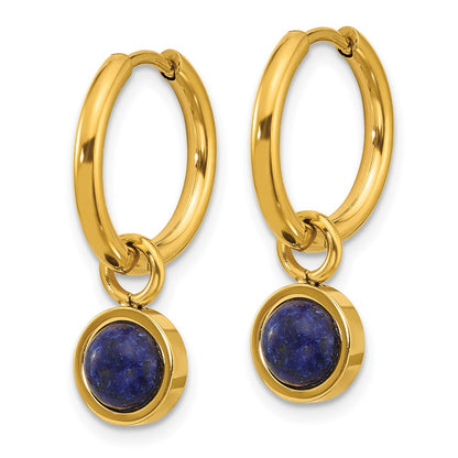 Chisel Stainless Steel Polished Yellow IP-plated with Removeable Blue Sodalite Dangle Hinged Hoop Earrings