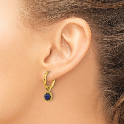 Chisel Stainless Steel Polished Yellow IP-plated with Removeable Blue Sodalite Dangle Hinged Hoop Earrings