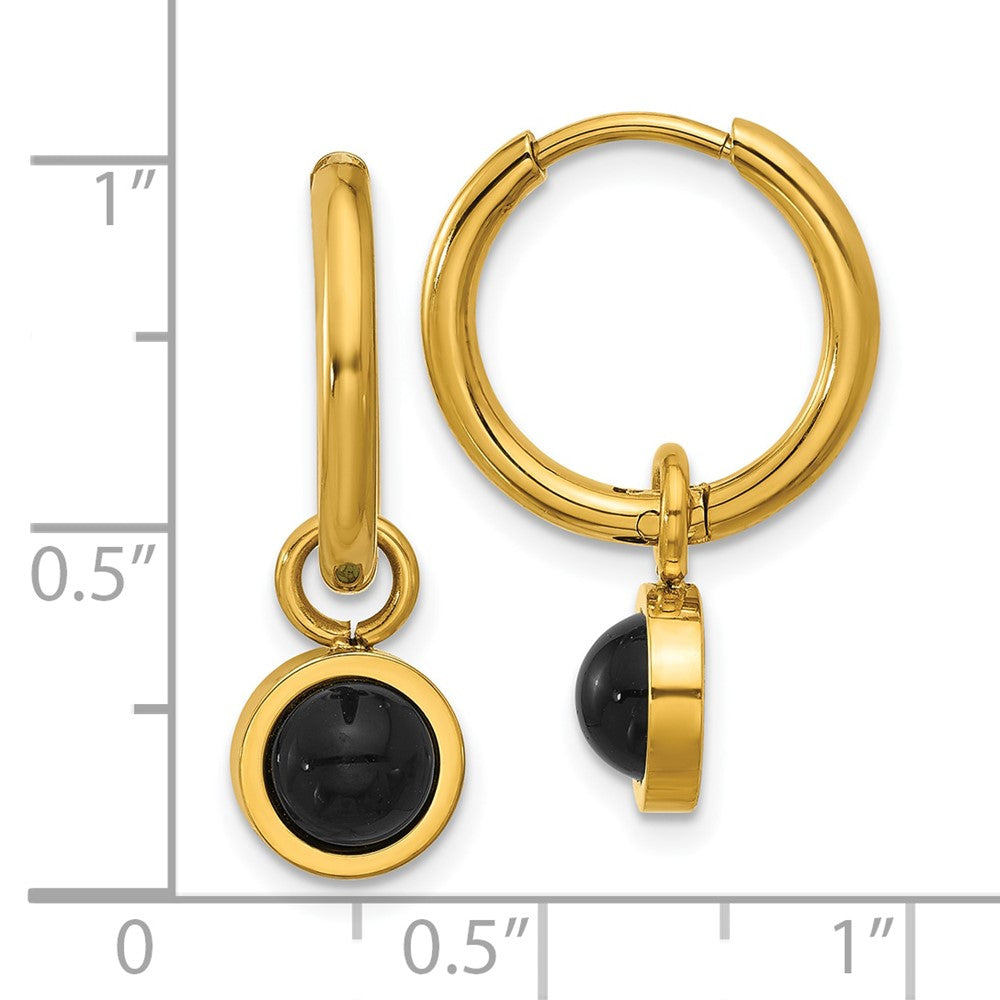 Chisel Stainless Steel Polished Yellow IP-plated with Removeable Black Agate Dangle Hinged Hoop Earrings