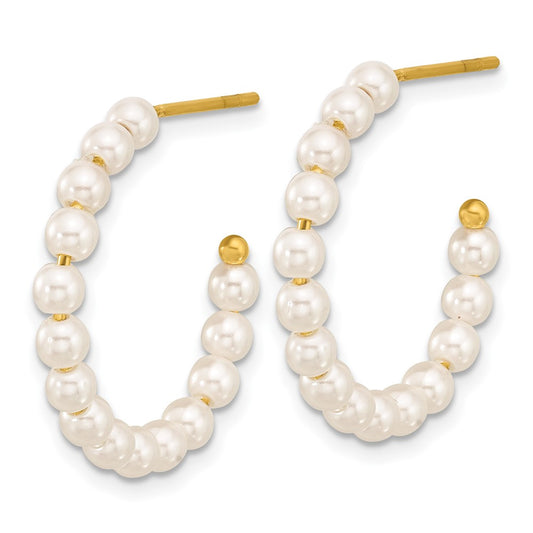 Chisel Stainless Steel Polished Yellow IP-plated White Mother of Pearl J-Hoop Earrings