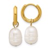Chisel Stainless Steel Polished Yellow IP-plated White Baroque Freshwater Cultured Pearl Dangle Hinged Hoop Earrings