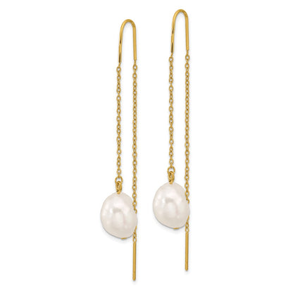 Chisel Stainless Steel Polished Yellow IP-plated White Freshwater Cultured Pearl Dangle Threader Earrings