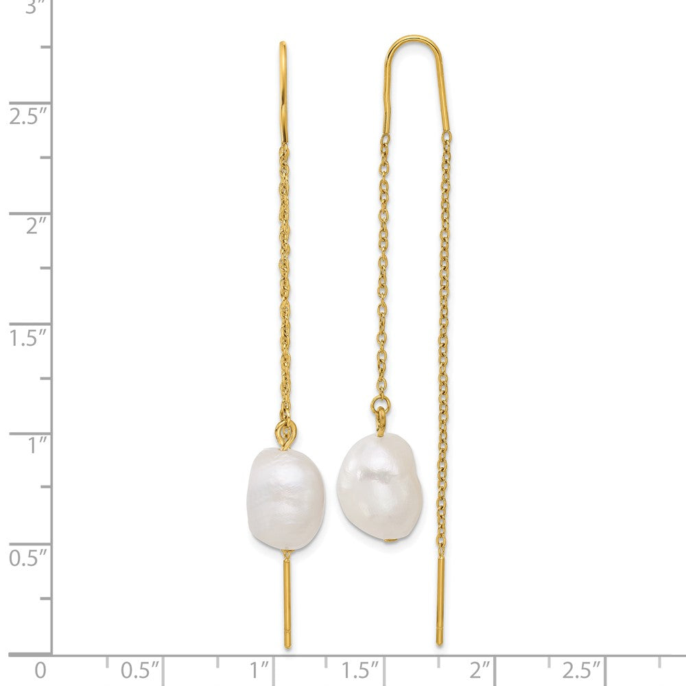 Chisel Stainless Steel Polished Yellow IP-plated White Freshwater Cultured Pearl Dangle Threader Earrings