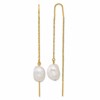 Chisel Stainless Steel Polished Yellow IP-plated White Freshwater Cultured Pearl Dangle Threader Earrings