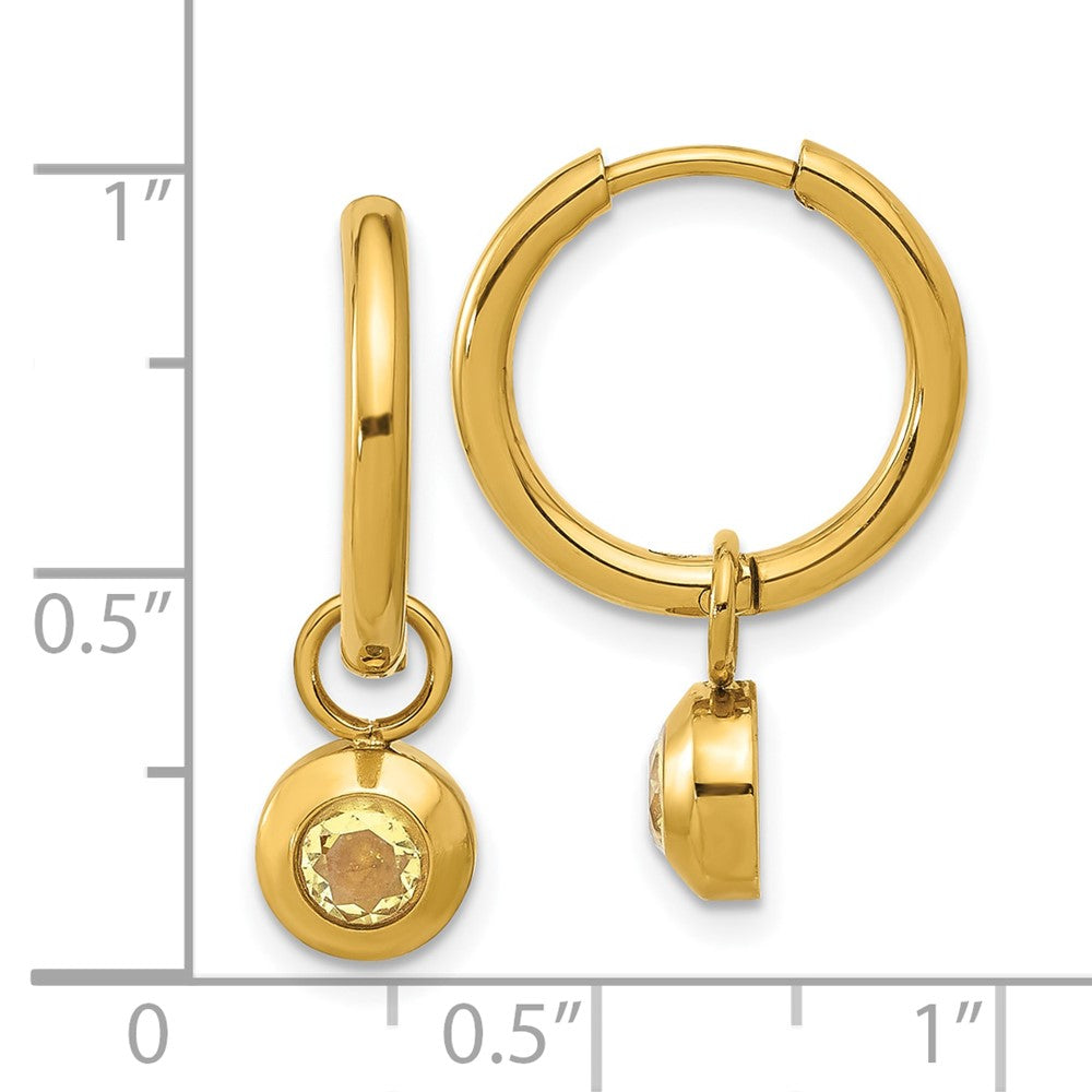 Chisel Stainless Steel Polished Yellow IP-plated with Removeable Yellow CZ Dangle Hinged Hoop Earrings