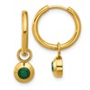 Chisel Stainless Steel Polished Yellow IP-plated with Removeable Green CZ Dangle Hinged Hoop Earrings