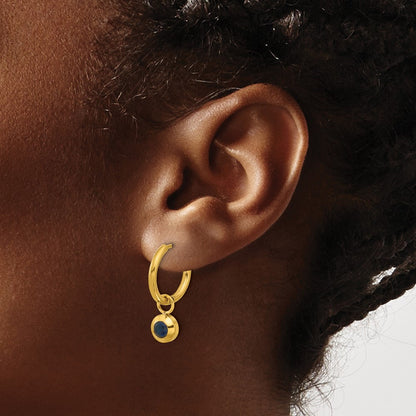 Chisel Stainless Steel Polished Yellow IP-plated with Removeable Blue CZ Dangle Hinged Hoop Earrings