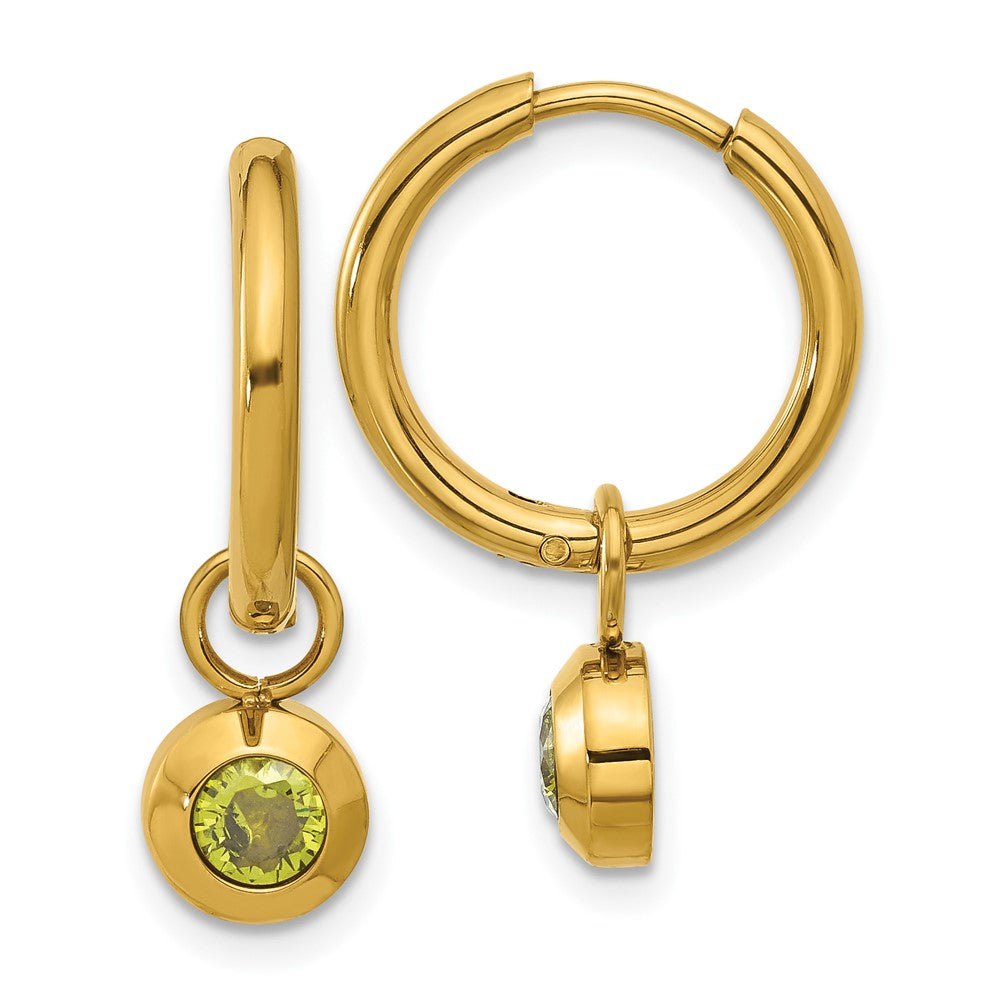 Chisel Stainless Steel Polished Yellow IP-plated with Removeable Green CZ Dangle Hinged Hoop Earrings