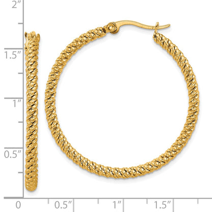 Chisel Stainless Steel Polished Yellow IP-plated Diamond Cut Hoop Earrings