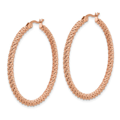 Chisel Stainless Steel Polished Rose IP-plated Diamond Cut Hoop Earrings