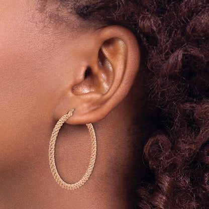 Chisel Stainless Steel Polished Rose IP-plated Diamond Cut Hoop Earrings
