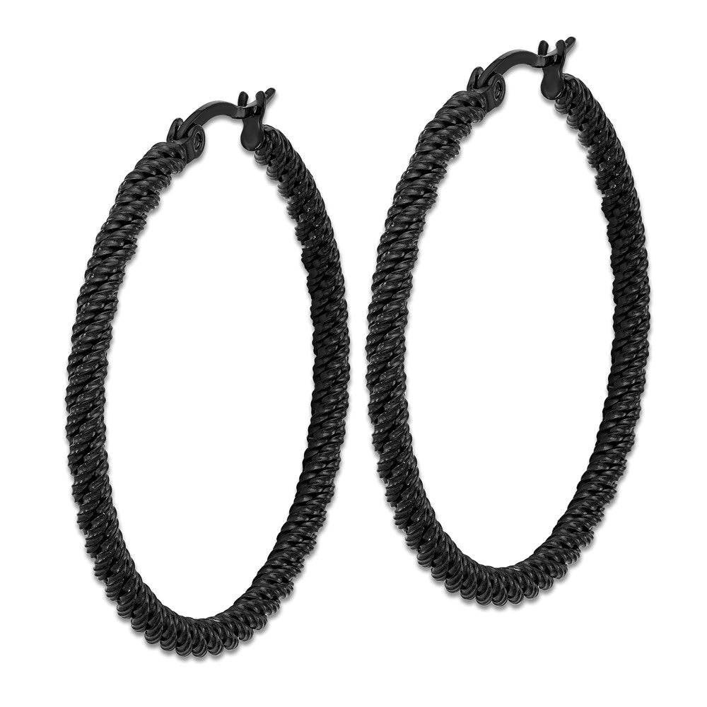 Chisel Stainless Steel Polished Black IP-plated Diamond Cut Hoop Earrings