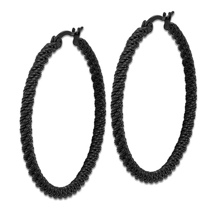 Chisel Stainless Steel Polished Black IP-plated Diamond Cut Hoop Earrings
