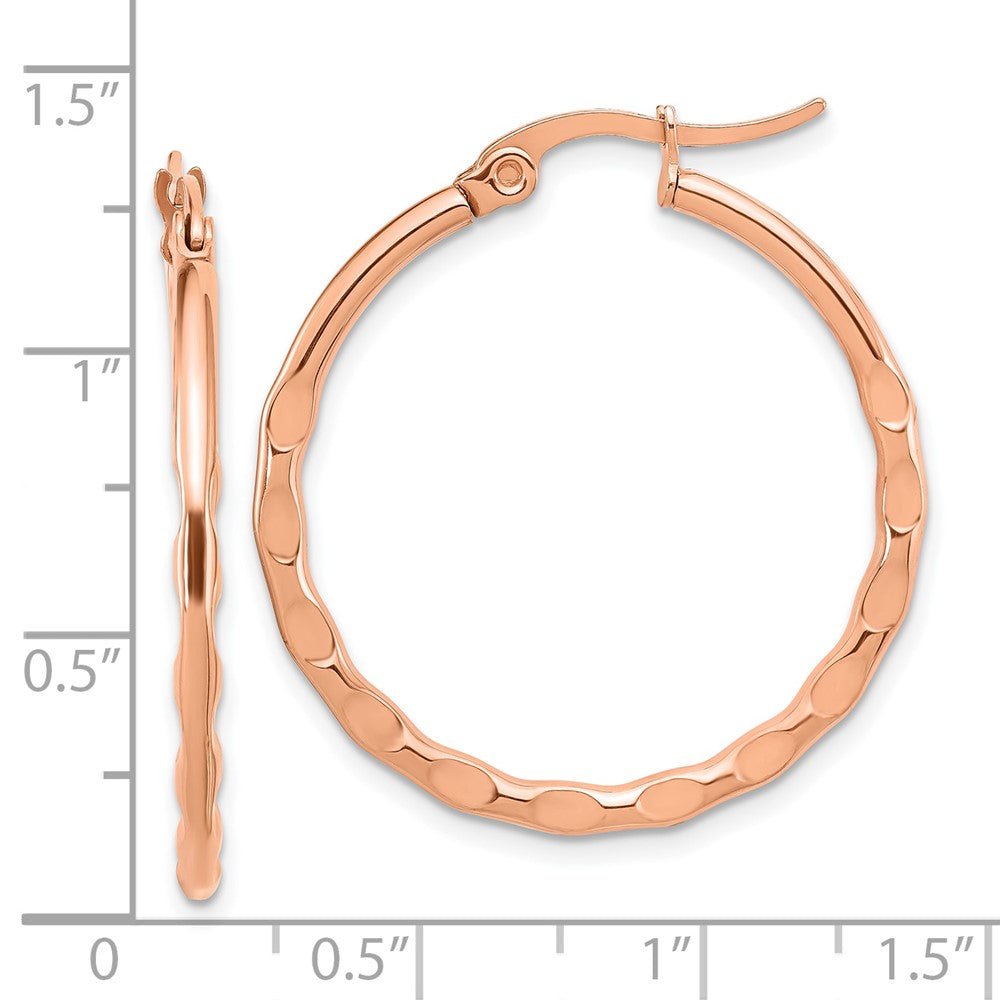Chisel Stainless Steel Polished Rose IP-plated Wavy Hoop Earrings