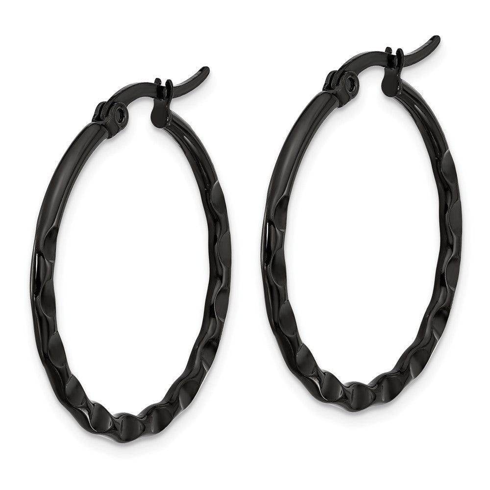 Chisel Stainless Steel Polished Black IP-plated Wavy Hoop Earrings