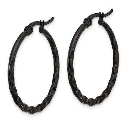 Chisel Stainless Steel Polished Black IP-plated Wavy Hoop Earrings