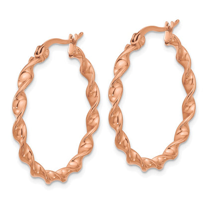 Chisel Stainless Steel Polished Rose IP-plated Twisted Hoop Earrings