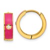 Chisel Stainless Steel Polished Yellow IP-plated with Dark Pink Enamel and CZ 5mm Hinged Hoop Earrings