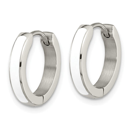 Chisel Stainless Steel Polished with White Enamel 2.90mm Hinged Hoop Earrings