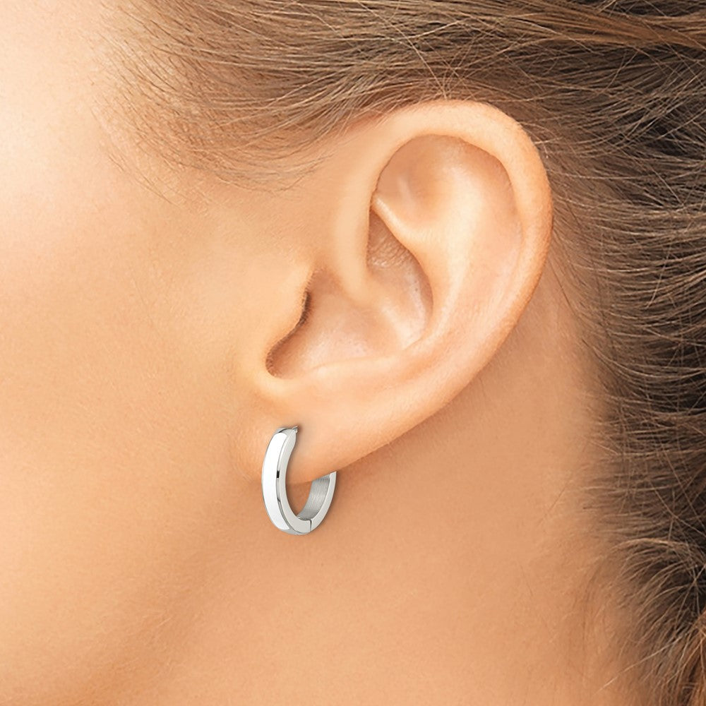 Chisel Stainless Steel Polished with White Enamel 2.90mm Hinged Hoop Earrings