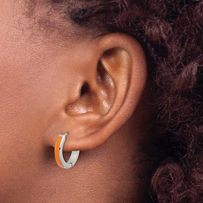 Chisel Stainless Steel Polished with Orange Enamel 2.90mm Hinged Hoop Earrings