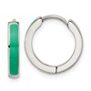 Chisel Stainless Steel Polished with Green Enamel 2.90mm Hinged Hoop Earrings