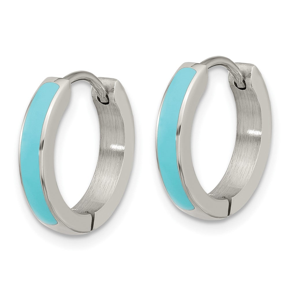 Chisel Stainless Steel Polished with Blue Enamel 2.90mm Hinged Hoop Earrings