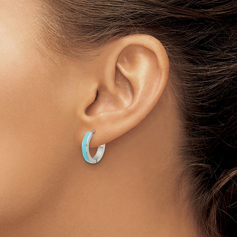 Chisel Stainless Steel Polished with Blue Enamel 2.90mm Hinged Hoop Earrings