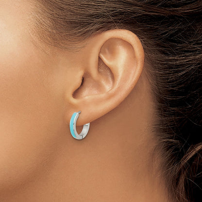 Chisel Stainless Steel Polished with Blue Enamel 2.90mm Hinged Hoop Earrings