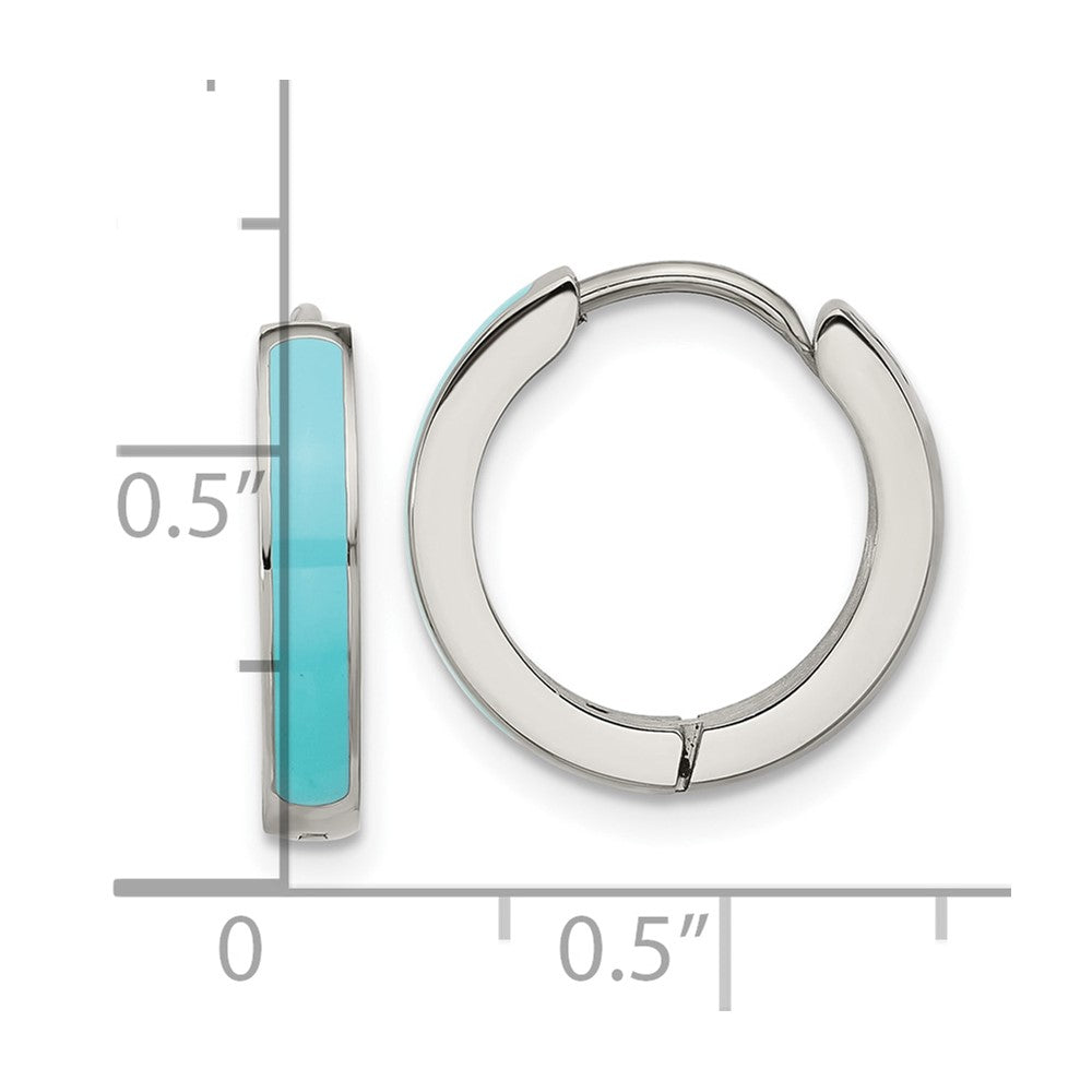 Chisel Stainless Steel Polished with Blue Enamel 2.90mm Hinged Hoop Earrings