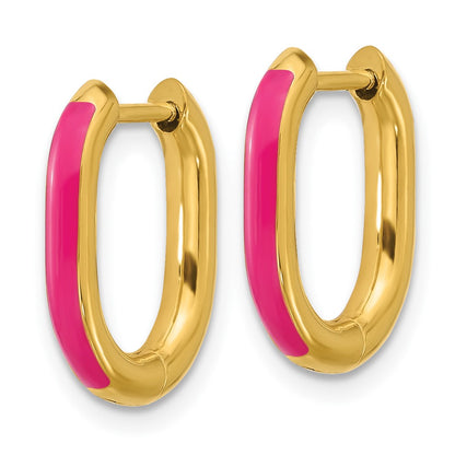 Chisel Stainless Steel Polished Yellow IP-plated with Pink Enamel 2.40mm Elongated Hinged Hoop Earrings